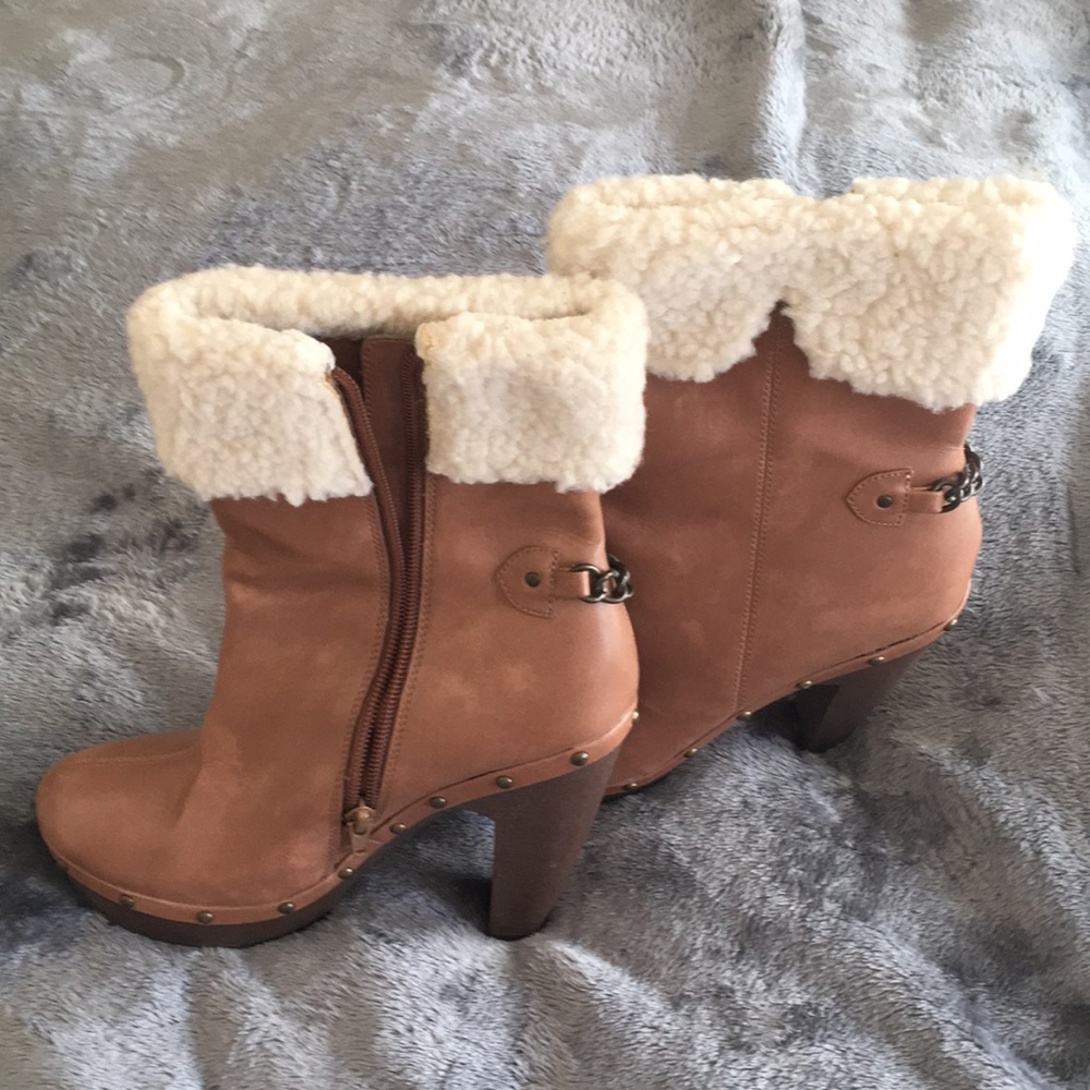 Ankle high tan heeled boots